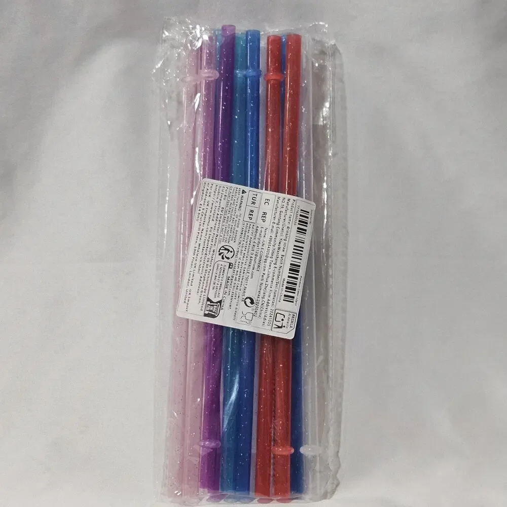 12pc Reusable Plastic Drinking Straws Multicolor + Cleaning Brush New